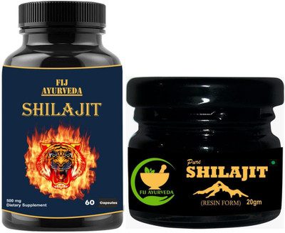 FIJ AYURVEDA Pure Shilajit Resin 20Gm with Shilajit Capsule – 60 Capsules (Combo Pack)(Pack of 2)