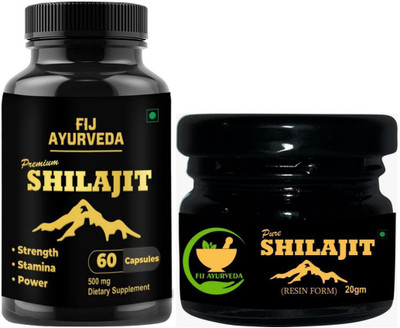 FIJ AYURVEDA Premium Shilajit Extract 60 Capsule with Pure Shilajit Resin - 20Gm (Combo Pack)(Pack of 2, 20 g, 60 Capsules)