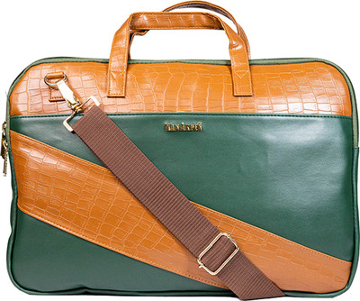 Man Arden The Spade Jade PVC Leather Shoulder Messenger Laptop Bag(Green & Tan)