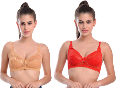 Jhanjari Net Lace Fabric Non Paded Trending Bra Women Full Coverage Non Padded Bra(Multicolor)