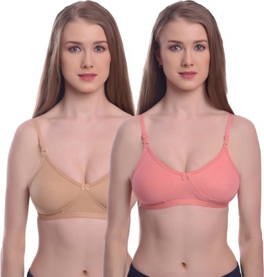 ELINA Women Everyday Non Padded Bra(Beige, Orange)