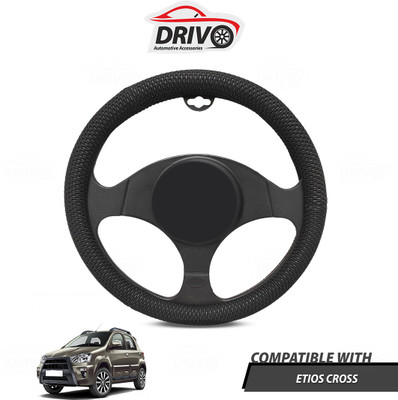 Drivo Steering Cover For Toyota Etios Cross(Black, Leatherite)