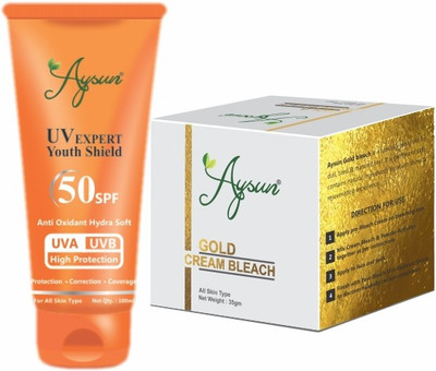 Aysun Combo Pack of UV Expert Youth Shield 50SPF & Gold Cream Bleach(35gm)Pack of 2(2 Items in the set)