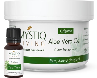 Mystiq Living Aloe Vera Gel Raw (220gm) and Tea Tree Oil (15ml) - Acne Scars, Skin & Hair Treatment(2 Items in the set)