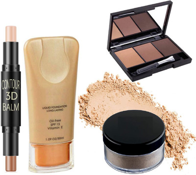 KAIASHA makeup kit contour stick for makeup foundation for skin makeup loose powder 3 IN 1 EYEBROW PALETTE(4 Items in the set)