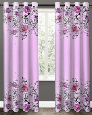 sai fashion 154 cm (5 ft) Polyester Room Darkening Window Curtain (Pack Of 2)(Floral, Purple)