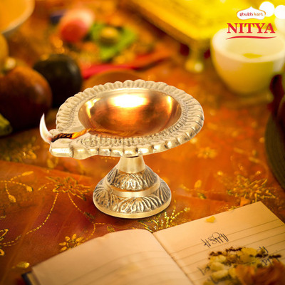 Shubhkart Nitya Paan Diya With Stand Brass Table Diya(Height: 2.5 inch)