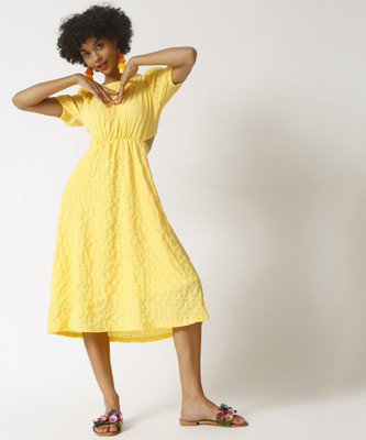 CAMPUS SUTRA Women A-line Yellow Midi/Calf Length Dress
