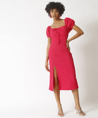CAMPUS SUTRA Women Sheath Red Below Knee Dress