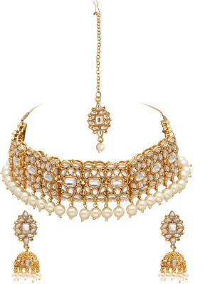 Shining Jewel Brass Gold-plated Gold, White Jewellery Set(Pack of 1)