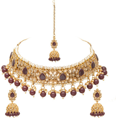 Shining Jewel Brass Gold-plated Maroon, Gold, White Jewellery Set(Pack of 1)