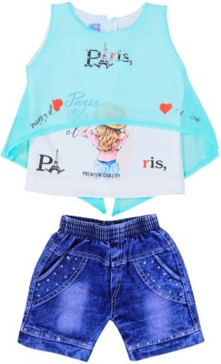 Nrimanya Baby Girls Party(Festive) Top Shorts(Green)