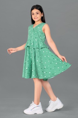 Mirrow Trade Girls Midi/Knee Length Casual Dress(Green, Sleeveless)