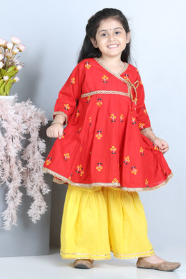 Adiva Girls Festive & Party Kurta and Palazzo Set(Red Pack of 1)