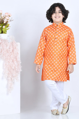 AJ Dezines Boys Festive & Party Kurta and Pyjama Set(Orange Pack of 1)