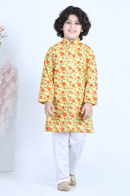 AJ Dezines Boys Festive & Party Kurta and Pyjama Set(Yellow Pack of 1)