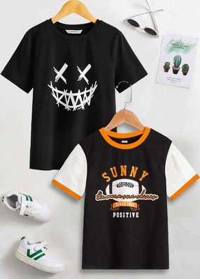 Dagcros Boys Printed Pure Cotton Regular T Shirt(Multicolor, Pack of 2)