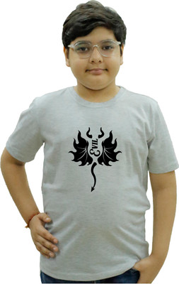 CHOMBOOKA Boys Printed Cotton Blend Regular T Shirt(Grey, Pack of 1)