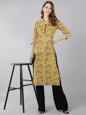 kipek Women Printed Straight Kurta(Yellow)