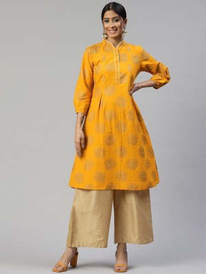 SVARCHI Women Geometric Print A-line Kurta(Yellow)