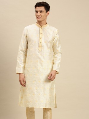 Sanwara Men Woven Design Straight Kurta(White)