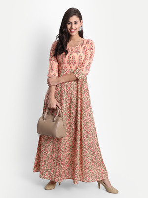 githaan Women Fit and Flare Orange Maxi/Full Length Dress