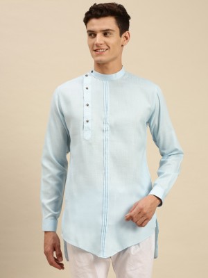 Sanwara Men Solid High Low Kurta(Light Blue)