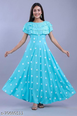 AO services Women Polka Print Anarkali Kurta(Blue)