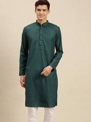 Sanwara Men Woven Design Straight Kurta(Green)