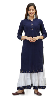 Trishikha Women Printed Straight Kurta(Blue)