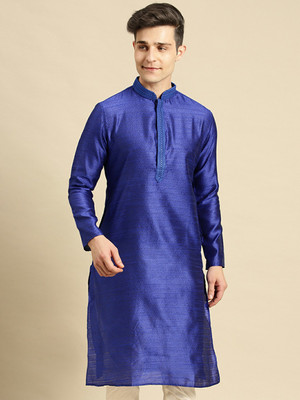 Sanwara Men Self Design Straight Kurta(Blue)