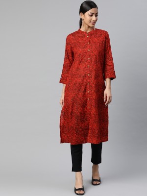 SVARCHI Women Floral Print Straight Kurta(Maroon)