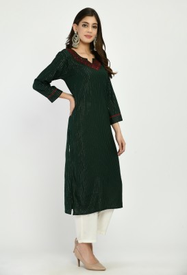 AnjuShree Choice Women Embroidered Straight Kurta(Green)