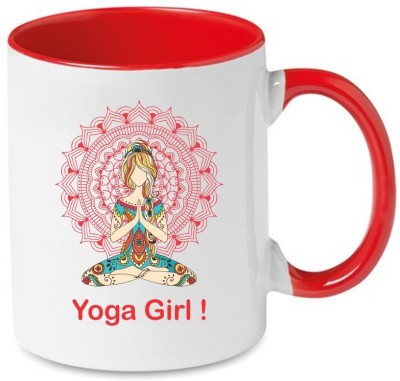 PrintZilla Yoga Girl Printed Gift for Friend/ Girlfriend/ Wife Ceramic Coffee Mug(325 ml)