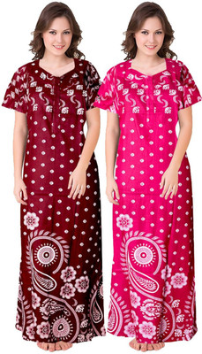 SILVER ORGANISATION Women Nighty(Maroon, Pink)