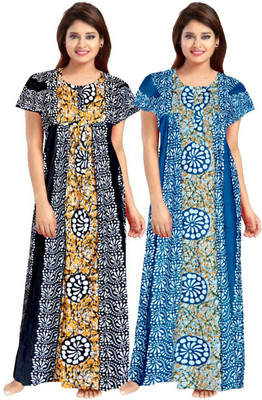 AAKARSHANA CREATION Women Maternity/Nursing Nighty(Black, Blue)