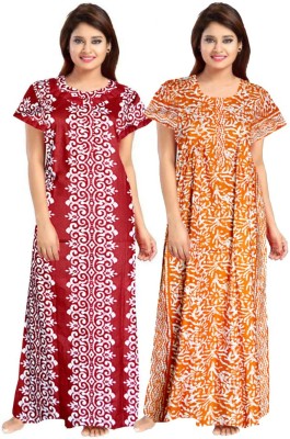 Khushi Print Women Nighty Set(Maroon, Orange)