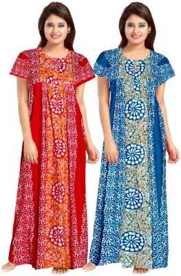 Khushi Print Women Nighty Set(Red, Blue)