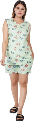 APARAX Women Printed Green Top & Shorts Set