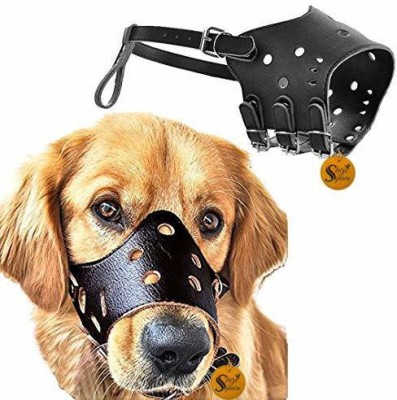 Sage Square Adjustable Strap Leather Muzzle with Breathable, Pet Safety Collar for Dog Extra Large Other Dog&Cat Muzzle(Black)