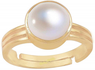 EVERYTHING GEMS Brass Pearl Gold Plated Ring