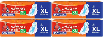 Whisper Choice Extra Long Stain Protection XL – 6+6+6+6 Pads Sanitary Pad (Pack of 4)