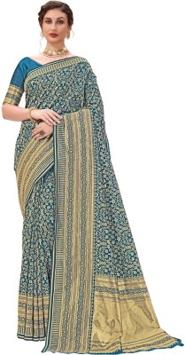 Sariya Woven Banarasi Silk Blend, Jacquard Saree(Light Blue)