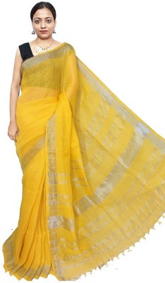 govind handloom Solid/Plain Bhagalpuri Cotton Linen Saree(Yellow)