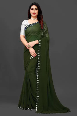 FINEFABRICS Embellished Bollywood Georgette Saree(Dark Green)