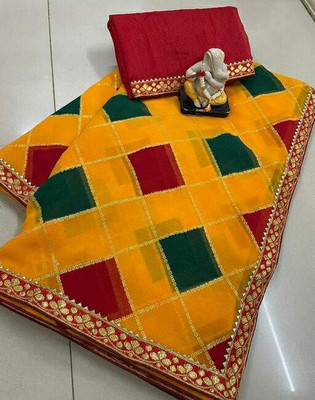 VD PRINTS Printed Bandhani Georgette Saree(Yellow)