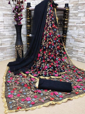 LDCN Self Design Daily Wear Net Saree(Black)