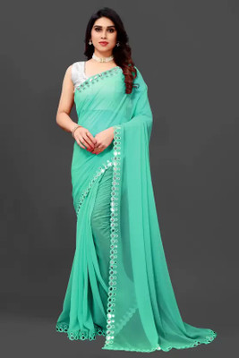 FINEFABRICS Embellished Bollywood Georgette Saree(Light Green)