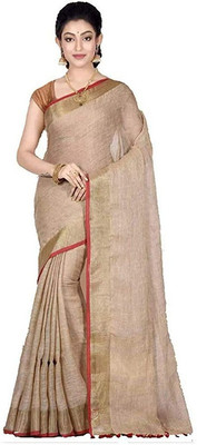 govind handloom Solid/Plain Bhagalpuri Cotton Linen Saree(Gold)
