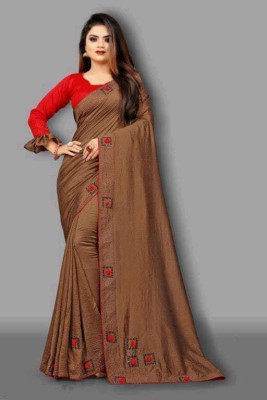 Panthcreation Embroidered Banarasi Art Silk Saree(Brown)